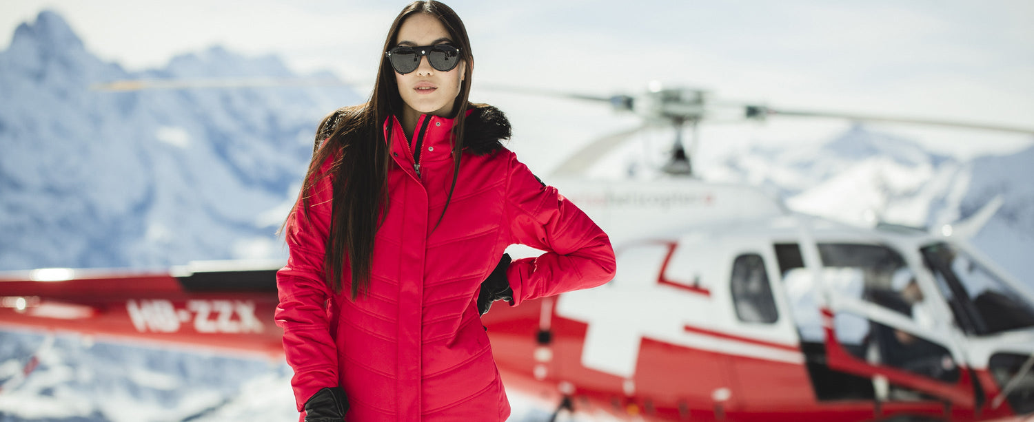 Female skiier wearing an Obermeyer jacket that features Thermore insulation.